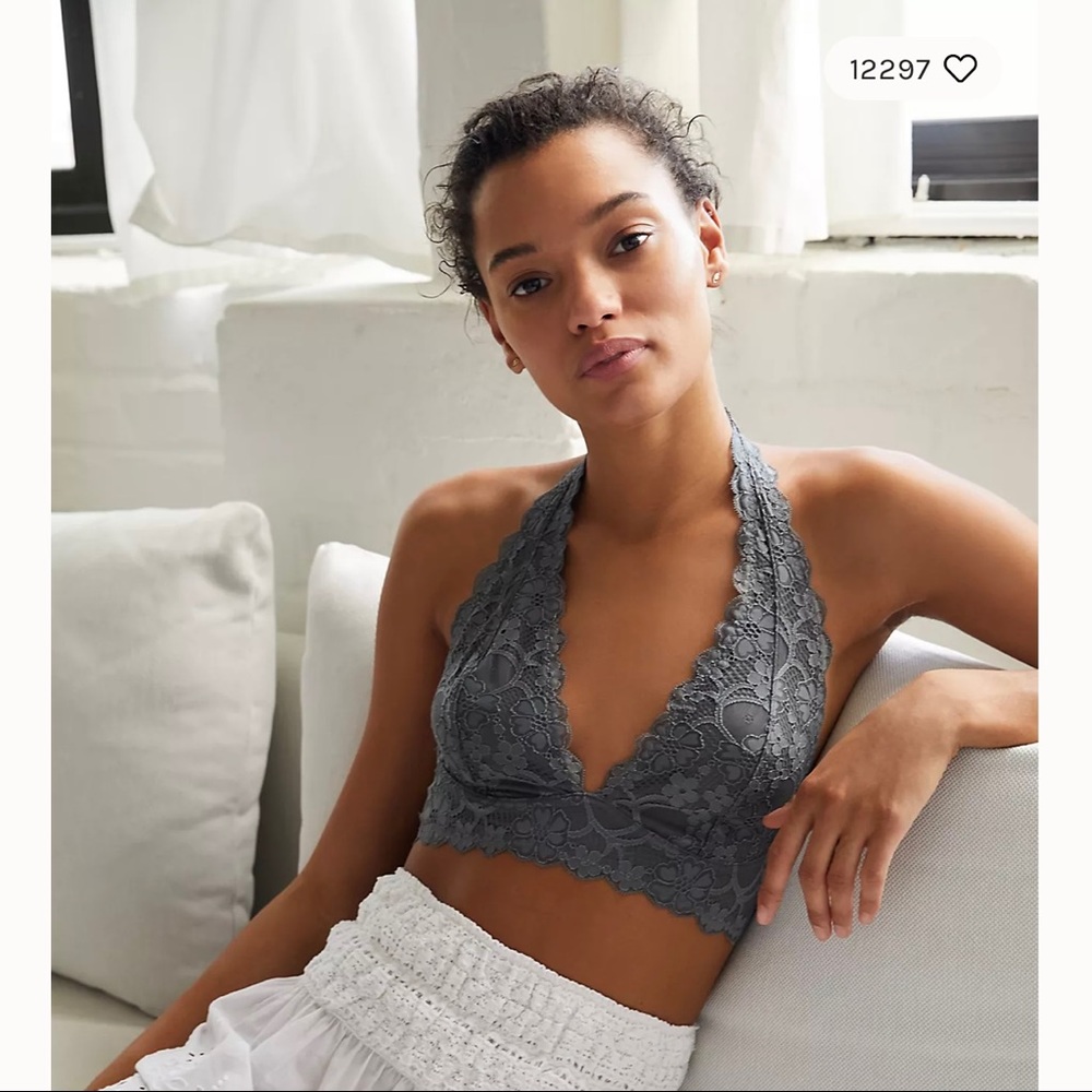 3/20 🎉 Intimately Free People Graphite Galloon Lace Halter Bra, XS